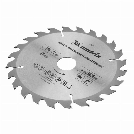 Пильный диск по дереву, 200 х 32 мм, 24 зуба, кольцо 30/32 Matrix Professional 73261 Пильный диск по дереву, 200 х 32 мм, 24 зуба, кольцо 30/32 Matrix Professional 73261