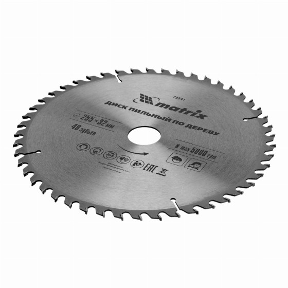 Пильный диск по дереву, 255 х 32 мм, 48 зубьев, кольцо 30/32 Matrix Professional 73241