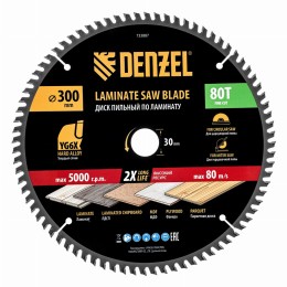 Пильный диск по ламинату ф300 х 30 мм, 80 зубьев Denzel 733887