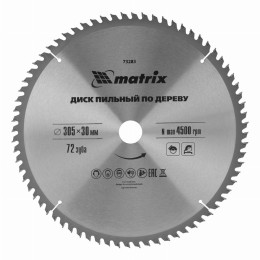 Пильный диск по дереву, 305 х 30 мм, 72 зуба Matrix Professional 73283