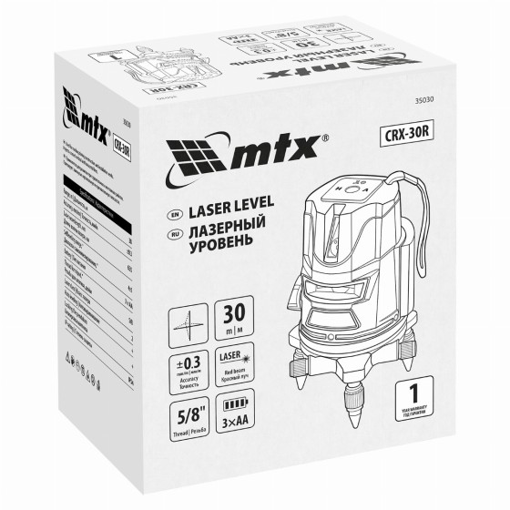 Лазерный уровень CRX-30R, 30 м, красный луч, батарейки, резьба 5/8 Лазерный уровень CRX-30R, 30 м, красный луч, батарейки, резьба 5/8
