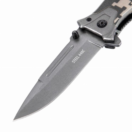 Нож складной, многоцелевой, системы Liner-Lock, с накладкой G10 на прямой рук-ке+стеклобой Denzel 79208
