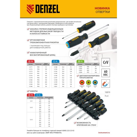 Отвертка PH1х100 мм, CrV, трехкомпонентная рукоятка Denzel 12174 Отвертка PH1х100 мм, CrV, трехкомпонентная рукоятка Denzel 12174