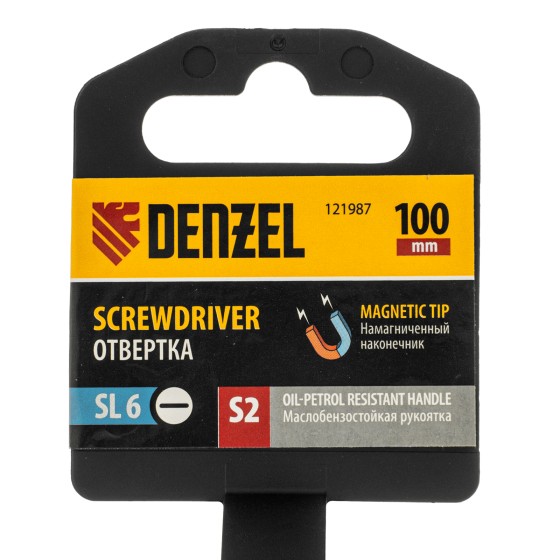 Отвертка, SL6x100 мм, S2, 3к рукоятка Denzel 121987 Отвертка, SL6x100 мм, S2, 3к рукоятка Denzel 121987