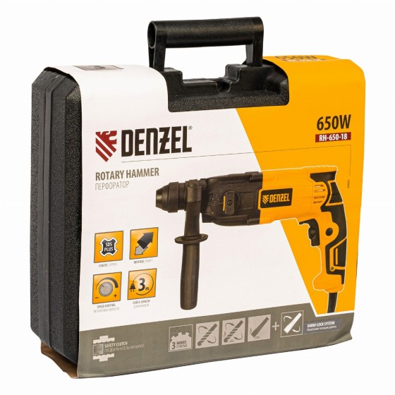 Перфоратор электрический RH-650-18, SDS-plus, 650 Вт, 2.0 Дж, 3 плюс 1 режим Denzel 26603 Перфоратор электрический RH-650-18, SDS-plus, 650 Вт, 2.0 Дж, 3 плюс 1 режим Denzel 26603
