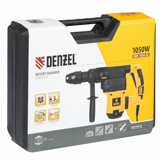 Перфоратор электрический RHV-1050-38-max, SDS-max, 1050 Вт, 10 Дж, 2 плюс 1 режим Denzel 26620 Перфоратор электрический RHV-1050-38-max, SDS-max, 1050 Вт, 10 Дж, 2 плюс 1 режим Denzel 26620
