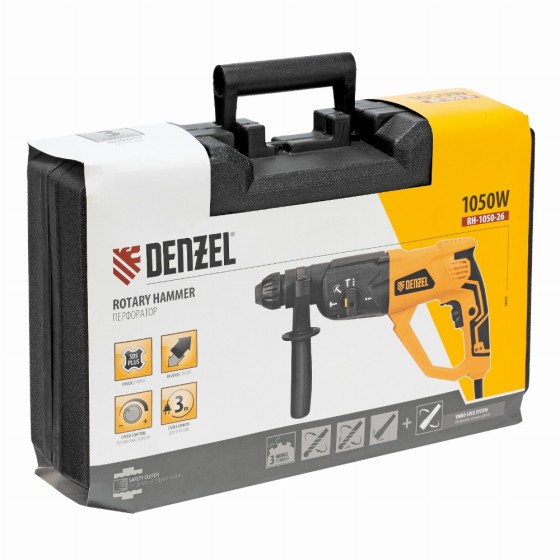 Перфоратор электрический RH-1050-26, SDS-plus, 1050 Вт, 3.2 Дж, 3 плюс 1 режим Denzel 26608 Перфоратор электрический RH-1050-26, SDS-plus, 1050 Вт, 3.2 Дж, 3 плюс 1 режим Denzel 26608