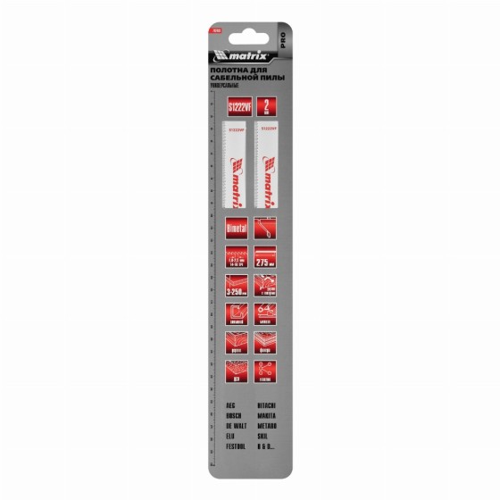 Полотна универсальные для сабельной пилы S1222VF, 275/1.8-2.5 мм, Bimetal, 2 шт, Pro Matrix 782003 Полотна универсальные для сабельной пилы S1222VF, 275/1.8-2.5 мм, Bimetal, 2 шт, Pro Matrix 782003