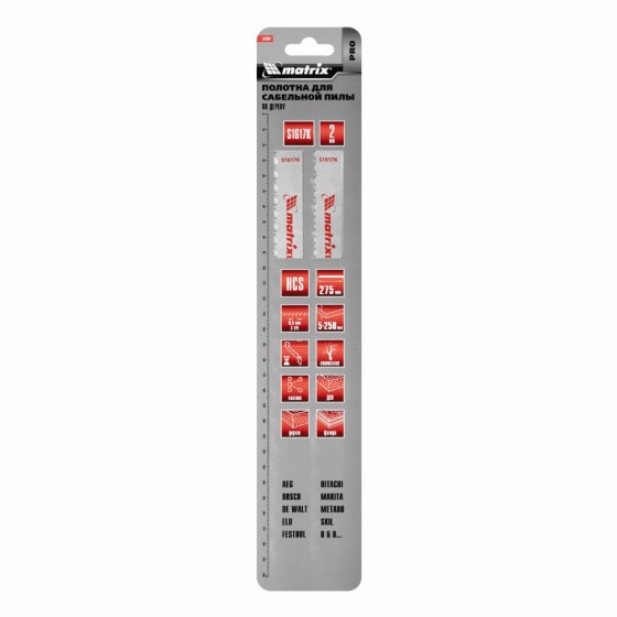 Полотна по дереву для сабельной пилы S1617K 275/8.5 мм, HCS, 2 шт, Pro Matrix 782007 Полотна по дереву для сабельной пилы S1617K 275/8.5 мм, HCS, 2 шт, Pro Matrix 782007
