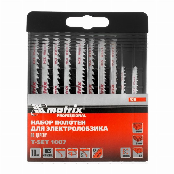 Набор полотен для электролобзика по дереву, 10 шт, T-SET1007 Matrix 78249