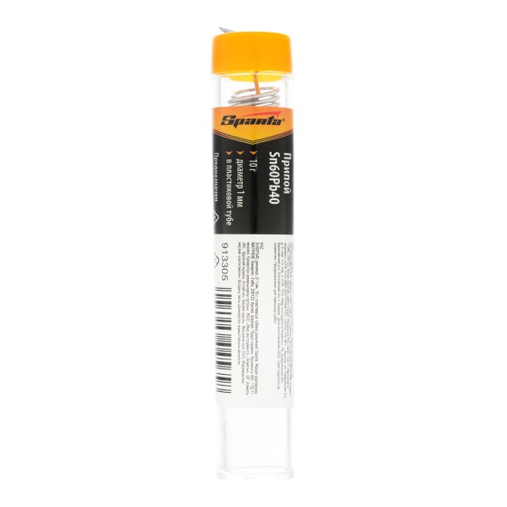 Припой Sn60Pb40, D 1 мм, 10 г, в пластмассовой тубе Sparta 913305 Припой Sn60Pb40, D 1 мм, 10 г, в пластмассовой тубе Sparta 913305