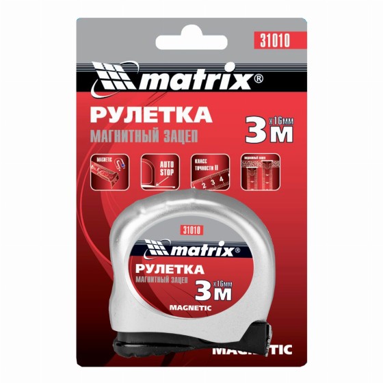 Рулетка Magnetic,3 м х 16 мм,магнитный зацеп Matrix 31010 Рулетка Magnetic,3 м х 16 мм,магнитный зацеп Matrix 31010