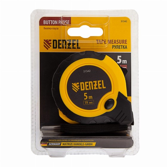 Рулетка 5м х 19мм, двухкомп. корпус, кнопка-пауза Denzel 31542 Рулетка 5м х 19мм, двухкомп. корпус, кнопка-пауза Denzel 31542