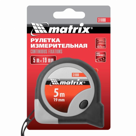 Рулетка Continuous fixation,5 м х 19 мм,двухкомпонентный корпус,плавная фиксация Matrix 31088 Рулетка Continuous fixation,5 м х 19 мм,двухкомпонентный корпус,плавная фиксация Matrix 31088