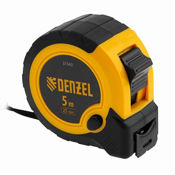 Рулетка 5м х 25мм, двухкомп. корпус, кнопка-пауза Denzel 31543 Рулетка 5м х 25мм, двухкомп. корпус, кнопка-пауза Denzel 31543