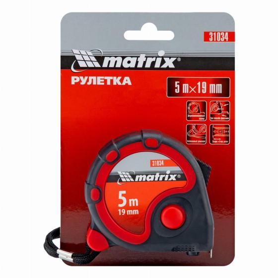 Рулетка Status 3 fixations,5 м х 19 мм,двухкомпонентный корпус,3 фиксации ленты Matrix 31034 Рулетка Status 3 fixations,5 м х 19 мм,двухкомпонентный корпус,3 фиксации ленты Matrix 31034