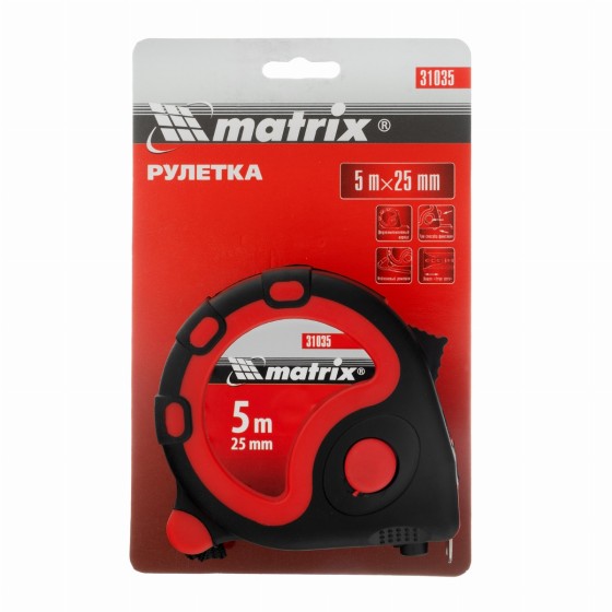 Рулетка Status 3 fixations,5 м х 25 мм,двухкомпонентный корпус,3 фиксации ленты Matrix 31035 Рулетка Status 3 fixations,5 м х 25 мм,двухкомпонентный корпус,3 фиксации ленты Matrix 31035