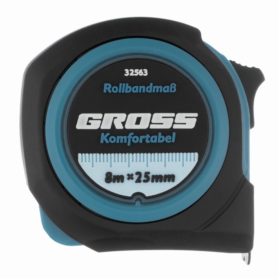 Рулетка Komfortabel 8 м х 25 мм,обрезиненный корпус Gross 32563