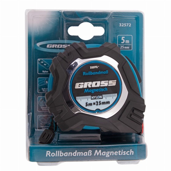 Рулетка Magnetisch 5 м х 25 мм,обрезиненный корпус,автоматическая фиксация,Нейлоновое покрытиеытие,зацеп с магнитом Gross 32572 Рулетка Magnetisch 5 м х 25 мм,обрезиненный корпус,автоматическая фиксация,Нейлоновое покрытиеытие,зацеп с магнитом Gross 32572