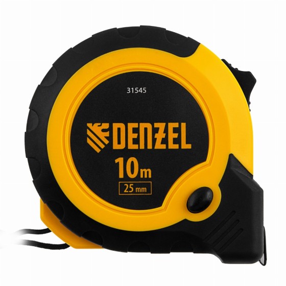 Рулетка 10м х 25мм, двухкомп. корпус, кнопка-пауза Denzel 31545 Рулетка 10м х 25мм, двухкомп. корпус, кнопка-пауза Denzel 31545