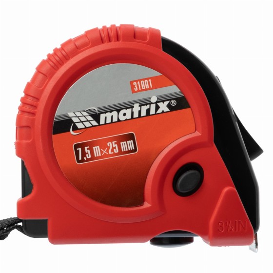 Рулетка Rubber,7,5 м х 25 мм,обрезиненный корпус Matrix 31001 Рулетка Rubber,7,5 м х 25 мм,обрезиненный корпус Matrix 31001