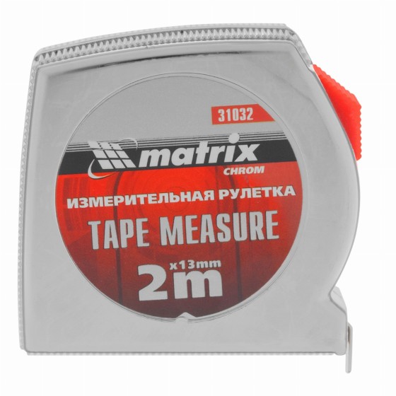 Рулетка Chrom,2 м x 13 мм,хромированный корпус Matrix 31032