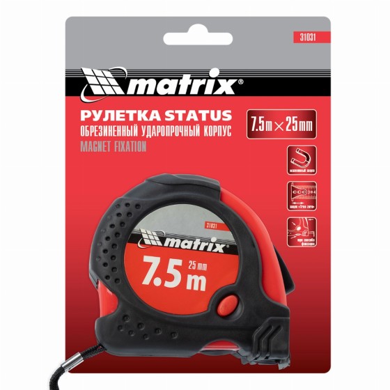 Рулетка Status Magnet fixation,7,5 м х 25 мм,обрезиненный корпус,зацеп с магнитом Matrix 31031 Рулетка Status Magnet fixation,7,5 м х 25 мм,обрезиненный корпус,зацеп с магнитом Matrix 31031