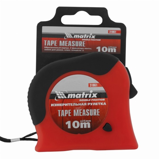 Рулетка Double fixation,10 м х 25 мм,обрезиненный корпус,двойная плавная фиксация Matrix 31061 Рулетка Double fixation,10 м х 25 мм,обрезиненный корпус,двойная плавная фиксация Matrix 31061