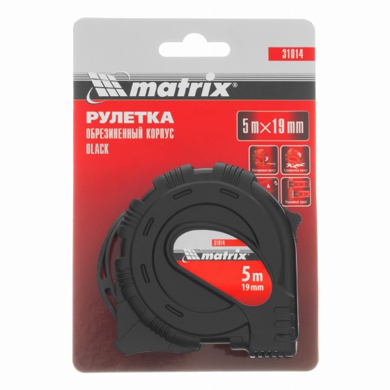 Рулетка Black,5 м х 19 мм,обрезиненный корпус Matrix 31014 Рулетка Black,5 м х 19 мм,обрезиненный корпус Matrix 31014