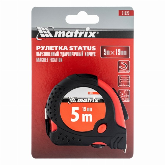 Рулетка Status Magnet fixation,5 м х 19 мм,обрезиненный корпус,зацеп с магнитом Matrix 31023 Рулетка Status Magnet fixation,5 м х 19 мм,обрезиненный корпус,зацеп с магнитом Matrix 31023