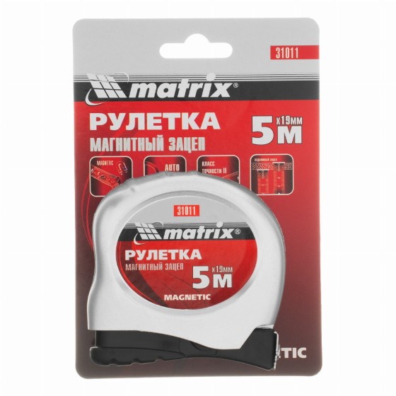 Рулетка Magnetic,5 м х 19 мм,магнитный зацеп Matrix 31011 Рулетка Magnetic,5 м х 19 мм,магнитный зацеп Matrix 31011