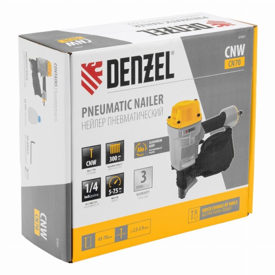 Нейлер пневматический CN70 для гвоздей CNW от 45 до 70 мм// Denzel 57421