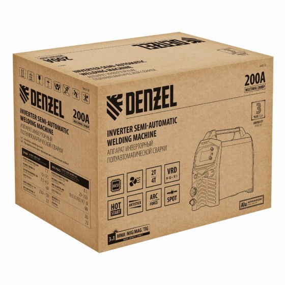 Аппарат инвертор. полуавтомат. сварки MultiMIG-200DP Synergy Double Pulse, 200 А, ПВ 80% Denzel 94313 Аппарат инвертор. полуавтомат. сварки MultiMIG-200DP Synergy Double Pulse, 200 А, ПВ 80% Denzel 94313
