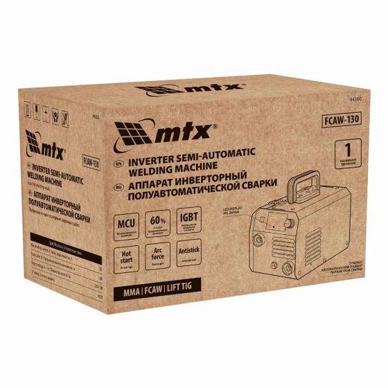 Аппарат инвертор. полуавтомат. cварки FCAW-130, 130 А, ПВ 60%// MTX 94300 Аппарат инвертор. полуавтомат. cварки FCAW-130, 130 А, ПВ 60%// MTX 94300