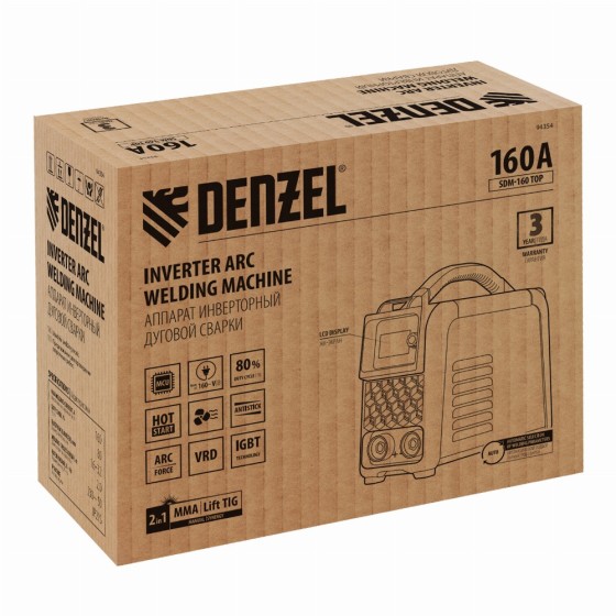 Аппарат инвертор. дуговой сварки SDM-160 Top, 160 А, ПВ 80% Denzel 94354