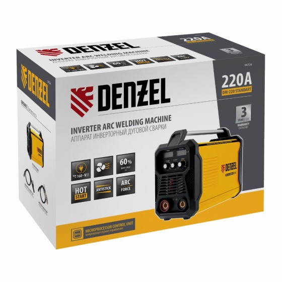 Аппарат инвертор. дуговой сварки DM-220 Standart, 220 А, ПВ 60% Denzel 94326 Аппарат инвертор. дуговой сварки DM-220 Standart, 220 А, ПВ 60% Denzel 94326