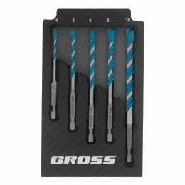 Набор сверл универсальных, Multipurpose PRO, 6-гр. хвостовик, 4-10мм, 5шт Gross 706017