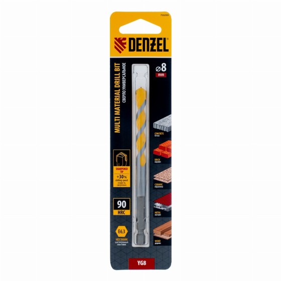 Сверло универсальное, Multi cut, 8 мм Denzel 706008 Сверло универсальное, Multi cut, 8 мм Denzel 706008