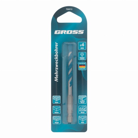Сверло универсальное, Multipurpose PRO, 6-гр. хвостовик, 6мм Gross 706012