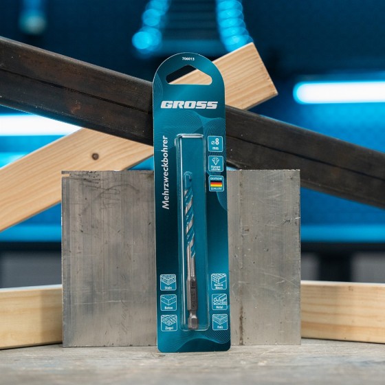 Сверло универсальное, Multipurpose PRO, 6-гр. хвостовик, 8мм Gross 706013