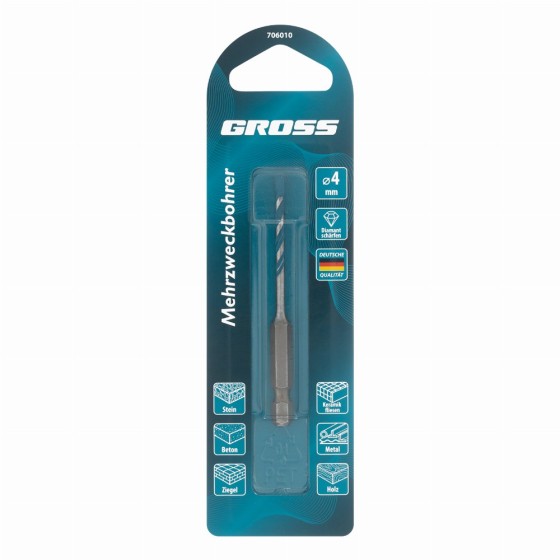 Сверло универсальное, Multipurpose PRO, 6-гр. хвостовик, 4мм Gross 706010 Сверло универсальное, Multipurpose PRO, 6-гр. хвостовик, 4мм Gross 706010