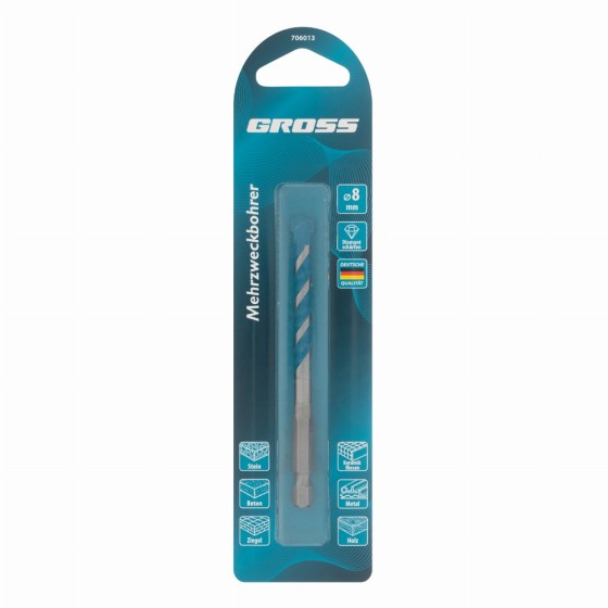 Сверло универсальное, Multipurpose PRO, 6-гр. хвостовик, 8мм Gross 706013