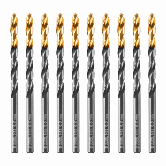 Сверло по металлу, 4,8 мм, HSS-Tin, Golden Tip, 10 шт. Denzel 717212 Сверло по металлу, 4,8 мм, HSS-Tin, Golden Tip, 10 шт. Denzel 717212