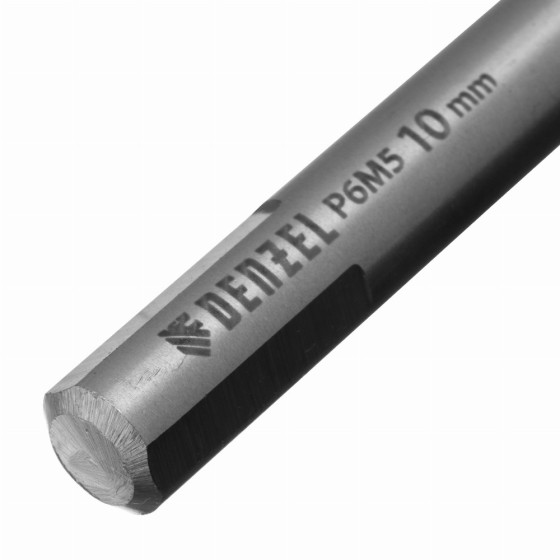 Сверло спиральное по металлу 10 х 184 мм, Р6М5, Golden Tip, удлиненное Denzel 718263 Сверло спиральное по металлу 10 х 184 мм, Р6М5, Golden Tip, удлиненное Denzel 718263