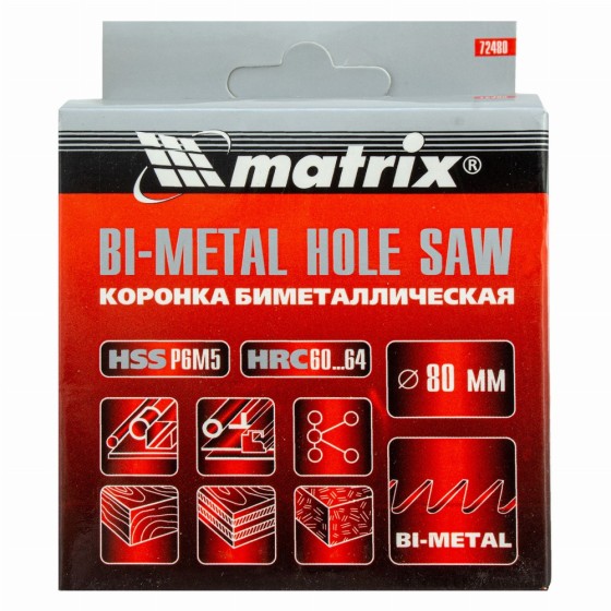 Коронка Bimetal, 80 мм Matrix 72480 Коронка Bimetal, 80 мм Matrix 72480