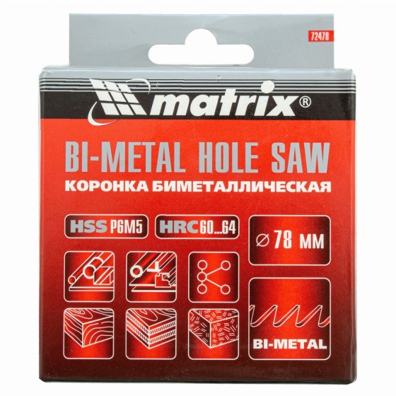 Коронка Bimetal, 78 мм Matrix 72478 Коронка Bimetal, 78 мм Matrix 72478