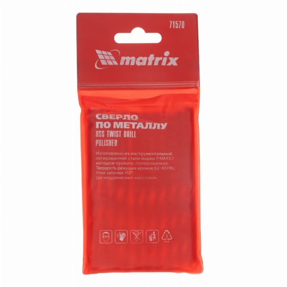 Сверло по металлу, 7 мм, полированное, HSS, 10 шт, цилиндрический хвостовик Matrix 71570 Сверло по металлу, 7 мм, полированное, HSS, 10 шт, цилиндрический хвостовик Matrix 71570