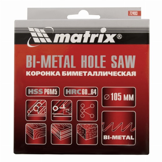 Коронка Bimetal, 105 мм Matrix 72493 Коронка Bimetal, 105 мм Matrix 72493