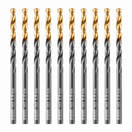 Сверло по металлу, 3,8 мм, HSS-Tin, Golden Tip, 10 шт. Denzel 717208 Сверло по металлу, 3,8 мм, HSS-Tin, Golden Tip, 10 шт. Denzel 717208