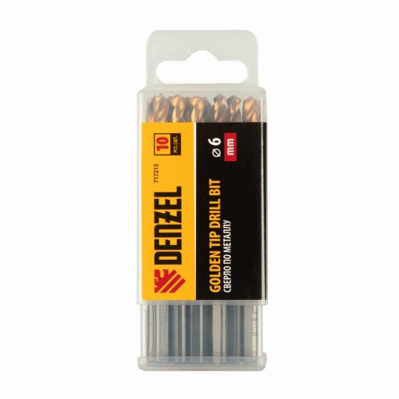 Сверло по металлу, 6 мм, HSS-Tin, Golden Tip, 10 шт. Denzel 717215